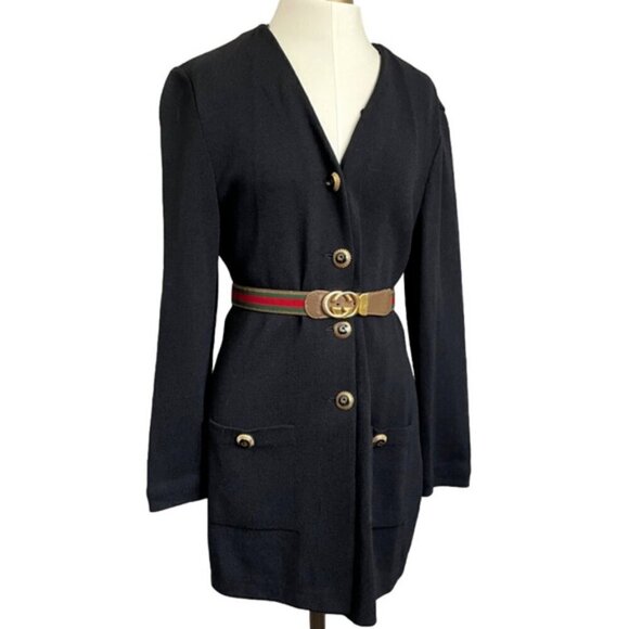 Vintage St John Black Santana Wool Knit Long Cardigan - 10/Medium 🇺🇸 - Picture 2 of 14